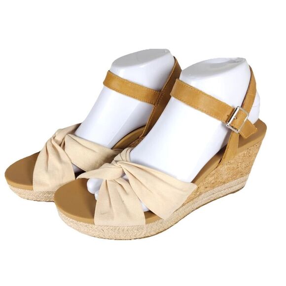 UGG Women's Joslyn US8,5 Canvas Leather Beige Espadrille Wedge Sandals - Picture 1 of 16